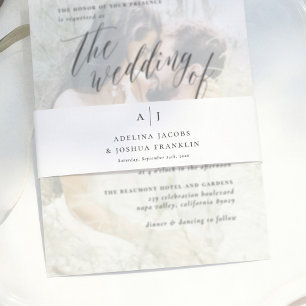 Simple Black & White Elegant Monogram Wedding Invitation Belly Band
