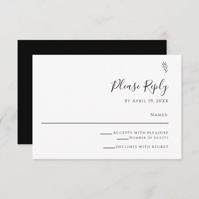 Simple Black & White Elegant Script Please Reply RSVP Card (Front/Back)