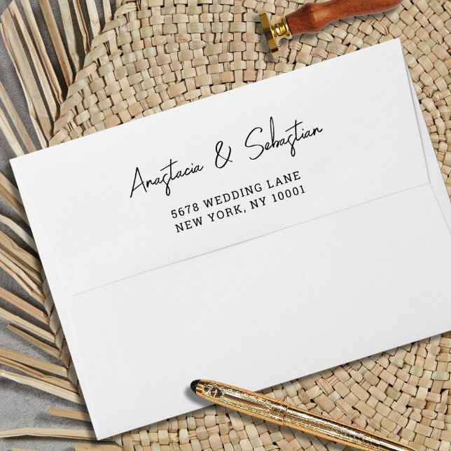Simple Black & White Elegant Script Wedding Envelope (Simple Black & White Elegant Script Wedding Envelope)