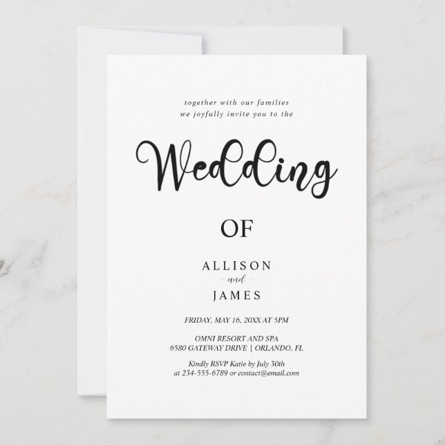 Simple Black & White Elegant & Timeless  Invitation (Front)