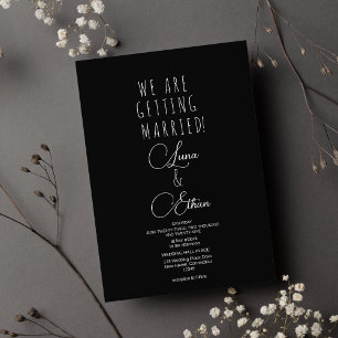 Simple black white elegant typography wedding  invitation