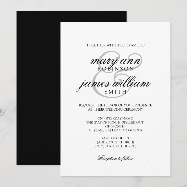 Simple Black & White Elegant Wedding Invitation (Front/Back)