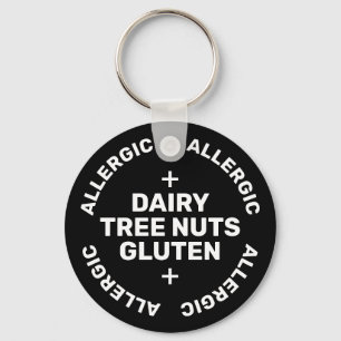 Simple Black White Emergency Contact Food Allergy  Key Ring