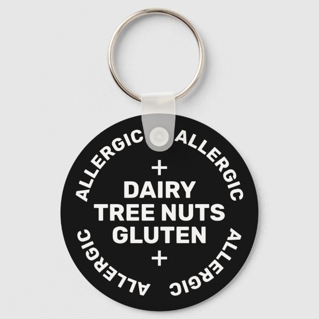 Simple Black White Emergency Contact Food Allergy  Key Ring (Front)