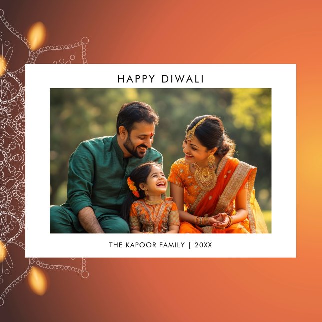 Simple Black & White Family Photo Diwali Card (Creator Uploaded)