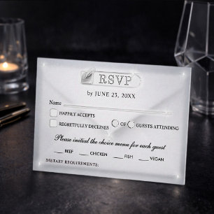 Simple Black White Faux Acrylic Luxury Wedding  RSVP Card