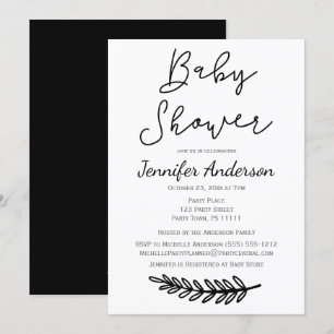 Simple Black White Floral Botanical Baby Shower Invitation