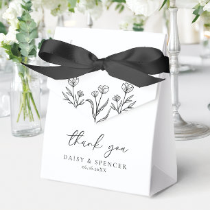 Simple Black & White Floral Outline Wedding Favour Box