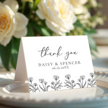 Simple Black & White Floral Outline Wedding Folded