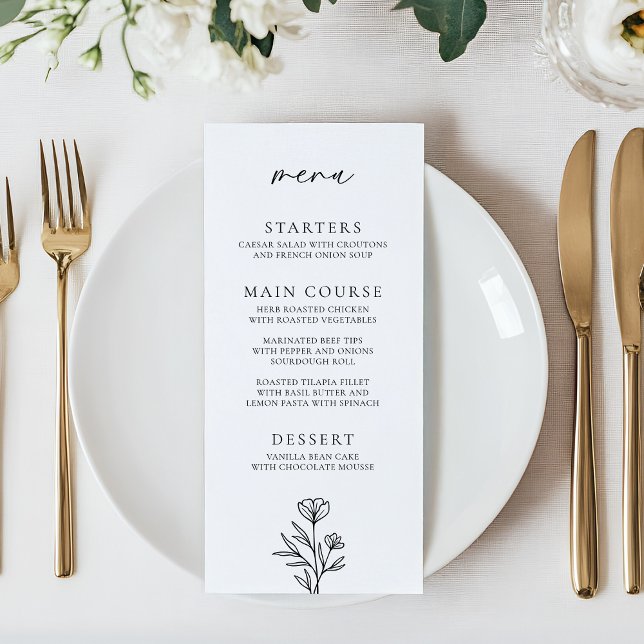 Simple Black & White Floral Outline Wedding Menu (Creator Uploaded)