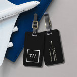 Simple Black White Frame Bold Monogram Luggage Tag<br><div class="desc">Elegant customisable grey luggage tag with white frame and bold monogram.</div>