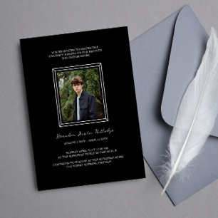 Simple Black White Frame Photo Memorial Service Invitation