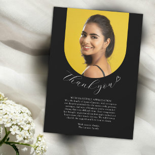 Simple black white Funeral photo heartfelt Thank You Card