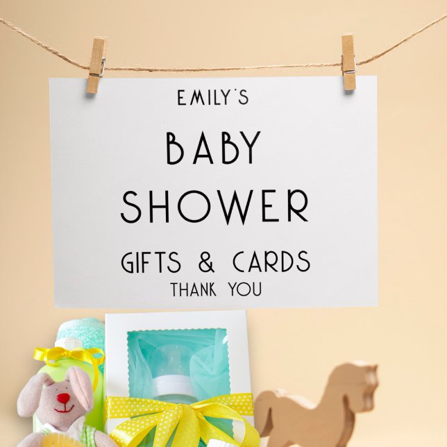 Simple Black White Gifts Cards Baby Shower Poster (Available digitally and printed)