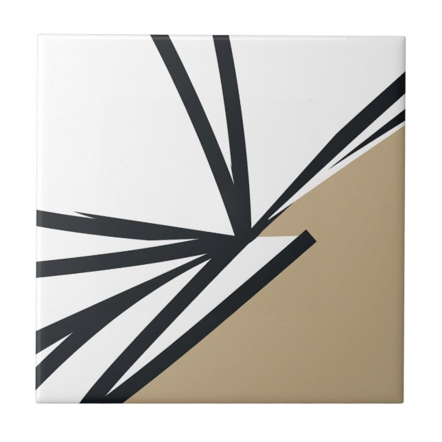 Simple Black White Gold Abstract Ceramic Tile (Front)