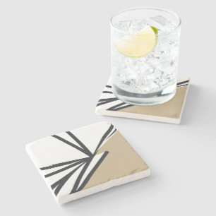Simple Black White Gold Abstract Stone Stone Coaster