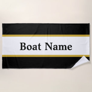 Simple Black White & Gold Boat Name Text Template Beach Towel