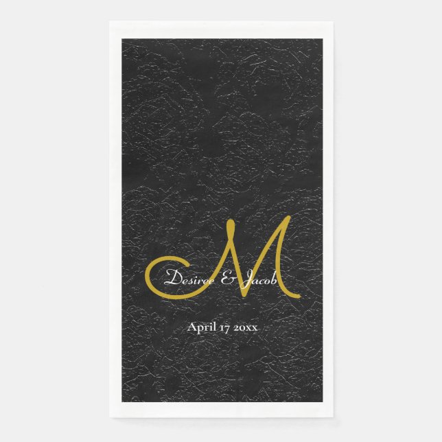 Simple Black White Gold Elegant Wedding Monogram Napkin (Front)