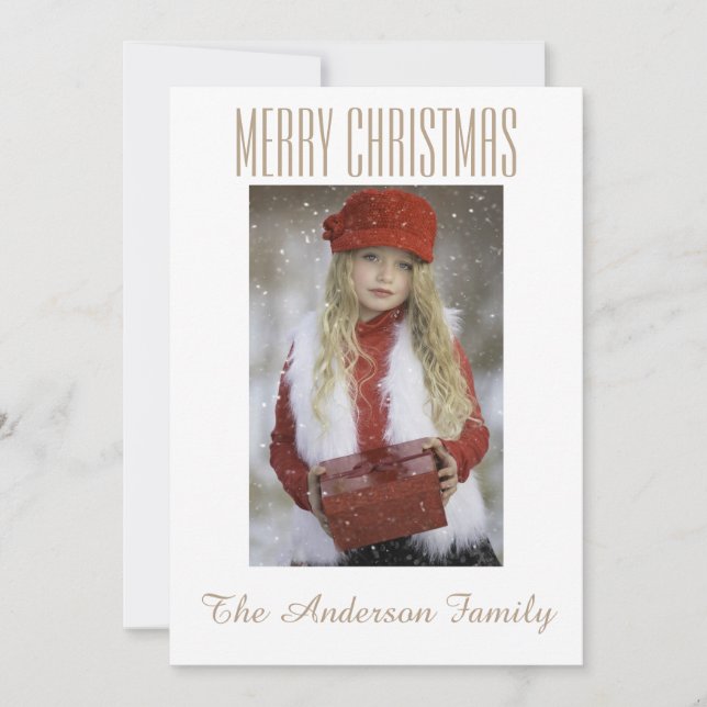 Simple Black White Gold Photo Christmas Holiday Card (Front)