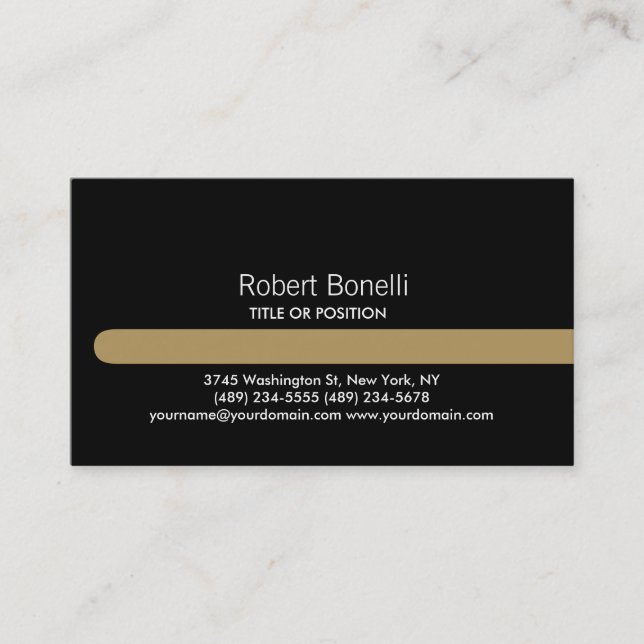 Simple Black White Gold Stripe Business Card (Front)