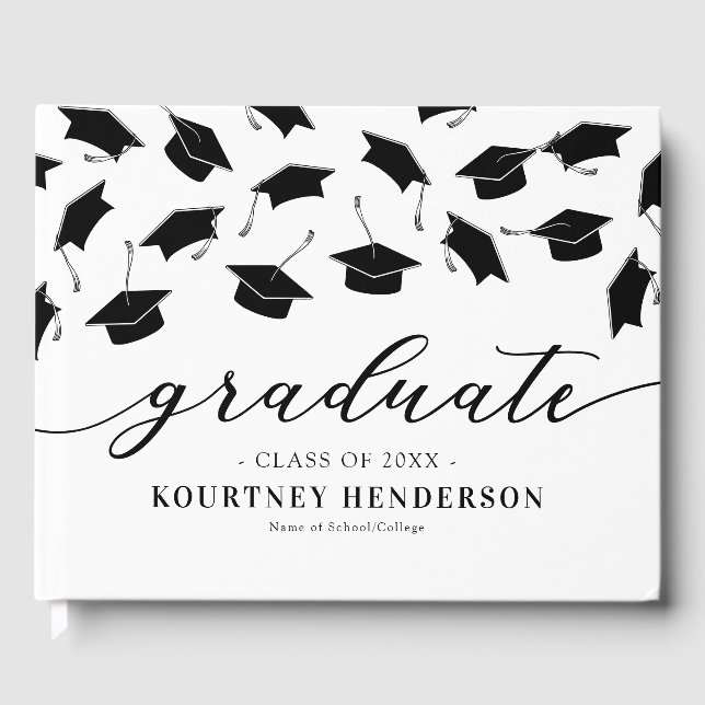 Simple Black White Graduation Guest Book (Front)
