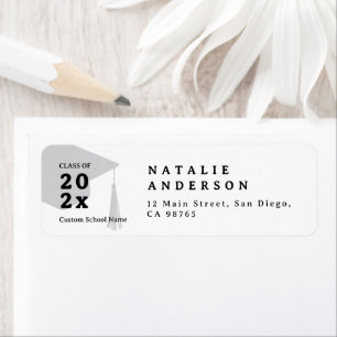 Simple Black & White Graduation Hat Return Address Return Address Label