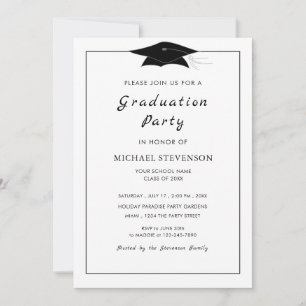 Simple Black White Graduation Invitation Template