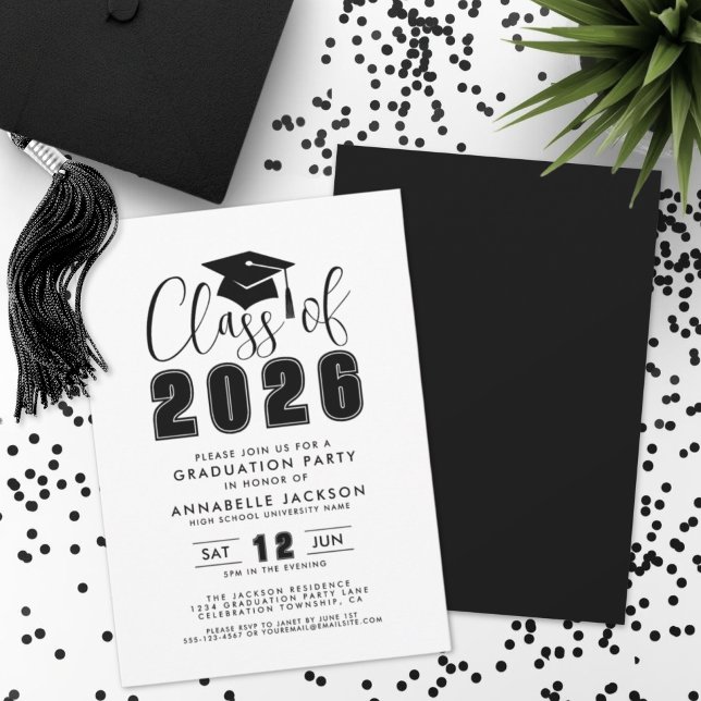 Simple Black White Graduation Party Invitation (Simple Black White Graduation Party Invitation)