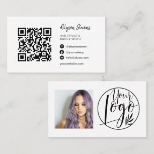 Simple black white hair makeup photo qr code logo business card