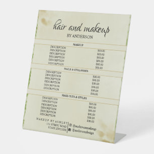 Simple black & white hair makeup salon price  pedestal sign