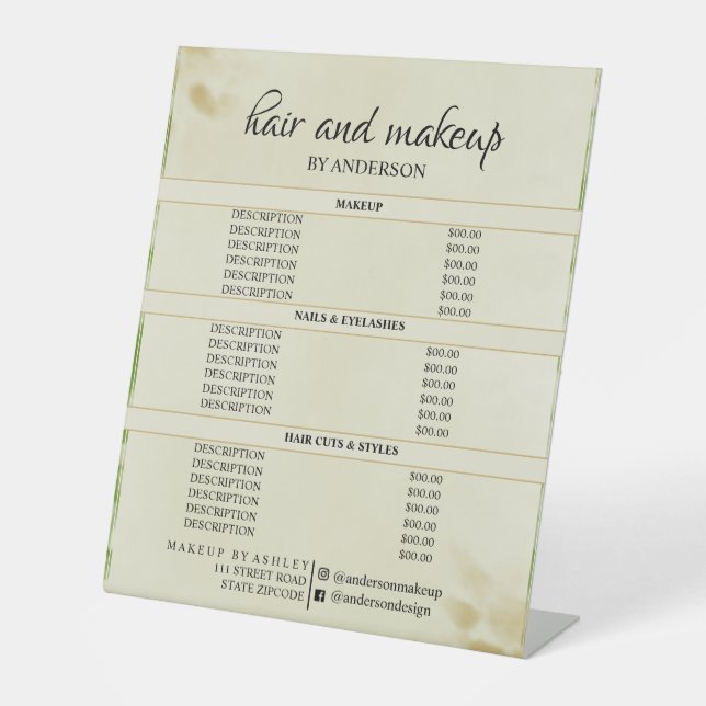 Simple black & white hair makeup salon price  pedestal sign (Front)