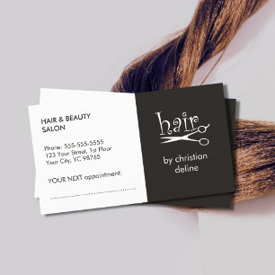 Simple Black White Hair Stylist Appointment Card