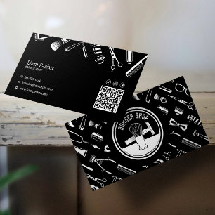 Simple Black White HairStylist Instagram QR Code Business Card
