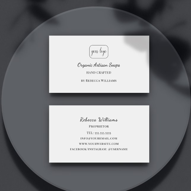 Simple Black & White Hand Made Soap Add Your Logo Business Card (Creator Uploaded)