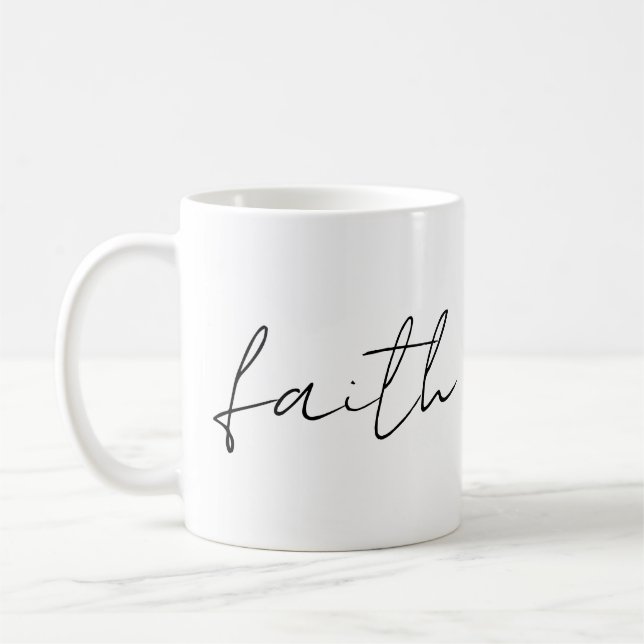 Simple Black White Hand Written Faith Art Coffee Mug (Left)