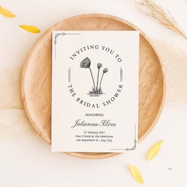 Simple Black,white Handdrawn flower bridal shower Invitation (Creator Uploaded)