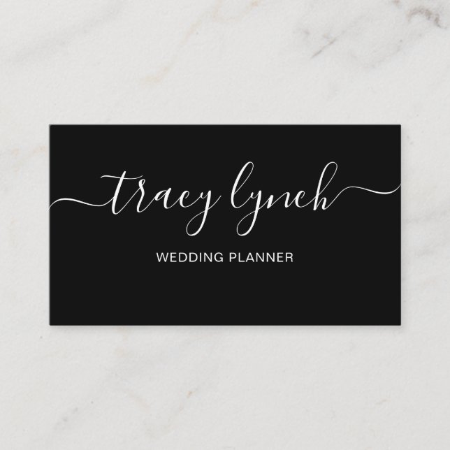 Simple Black White Handwritten Script Calligraphy Business Card (Front)