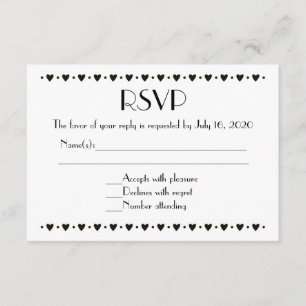 Simple black white heart border RSVP wedding cards