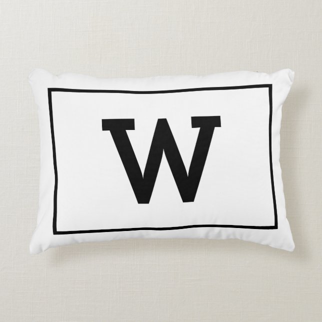 Simple Black White Initial Monogram Decorative Cushion (Front)