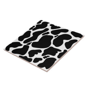 Simple Black & white Large cow spots Animal print Ceramic Tile