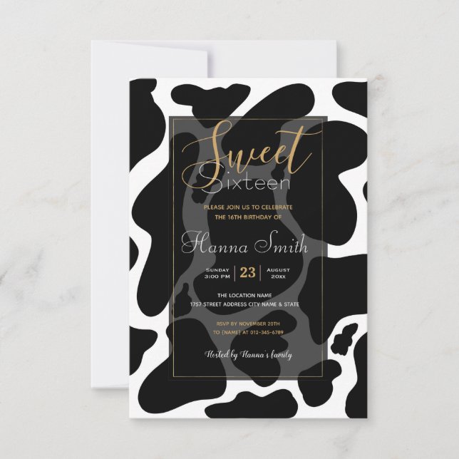 Simple Black & white Large cow spots Animal print Invitation (Front)