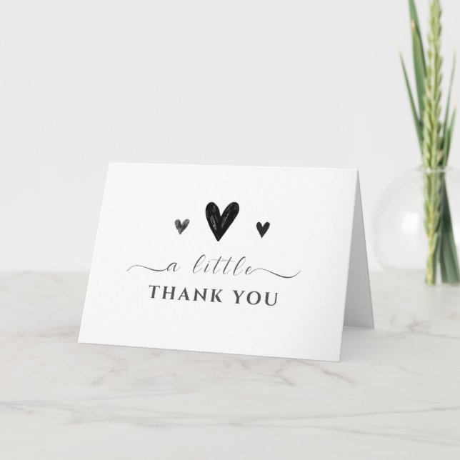 Simple Black & White Little Sweetheart Baby Shower Thank You Card (Front)