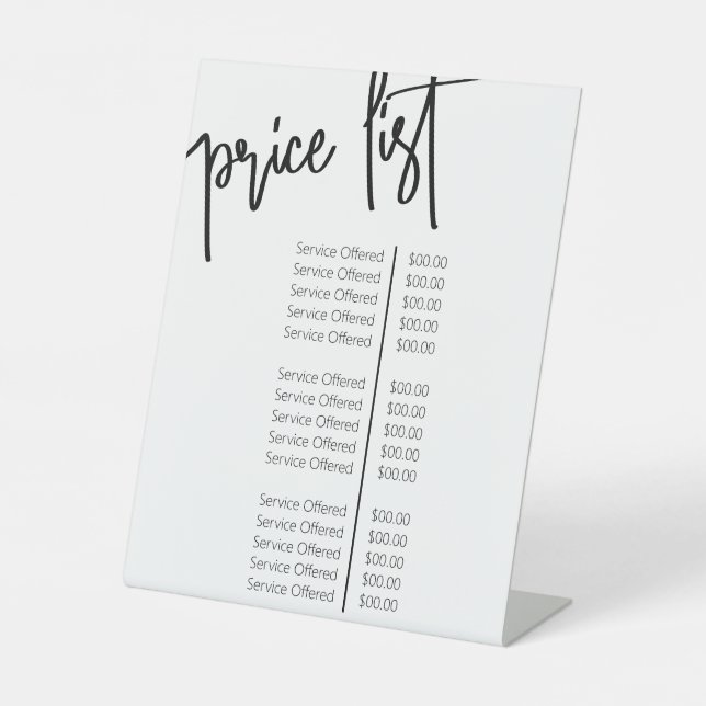 Simple Black White Makeup Artist Salon Price List Pedestal Sign (Front)