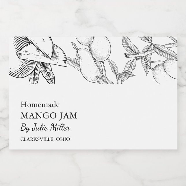 Simple Black & White Mango Jam Label (Single Label)