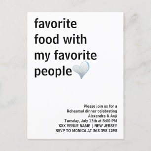 Simple Black & White Minimalist Rehearsal Dinner  Postcard