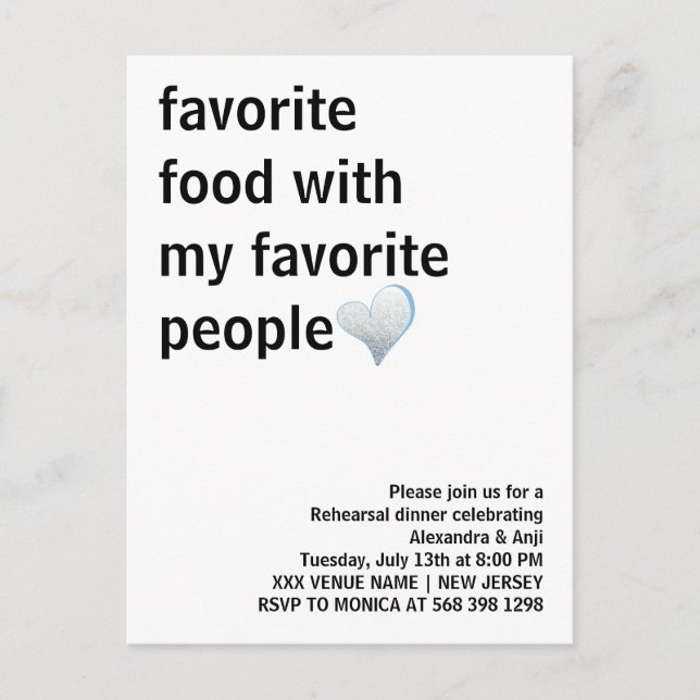 Simple Black & White Minimalist Rehearsal Dinner  Postcard (Front)