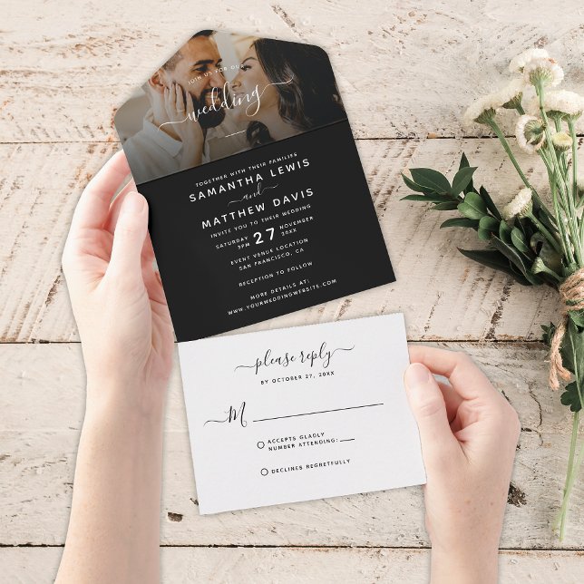 Simple Black & White Minimalist Wedding All In One Invitation (Creator Uploaded)