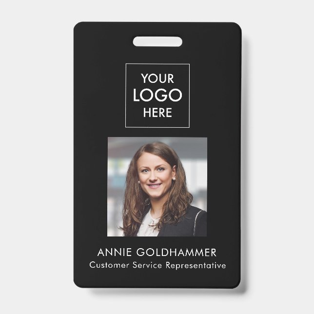 Simple Black & White Minimalist with Photo ID Badge (Front)