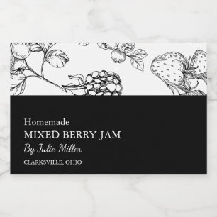 Simple Black & White Mixed Berry Jam Label