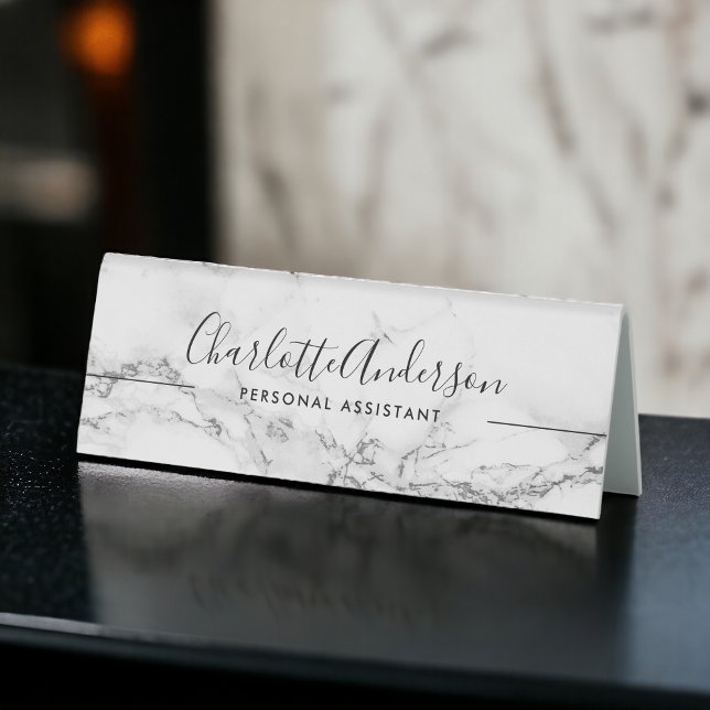 Simple black white modern chic marble professional (Simple black white modern chic marble professional table tent sign)